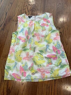 Talbots Sleeveless Blouse Multicolor Pleated Tank butterfly print Size 6